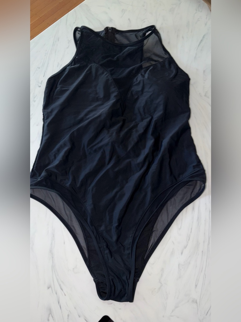 Forever 21 plus swim 1 piece mesh panel dolid black zip 3x bathing suit